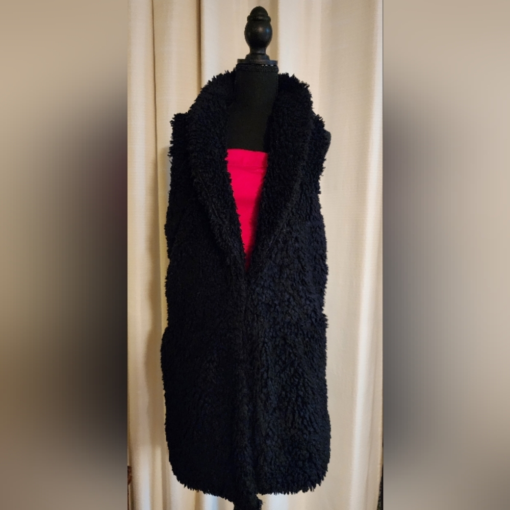 Betsey Johnson Black Teddy Jacket Plush Open Front
